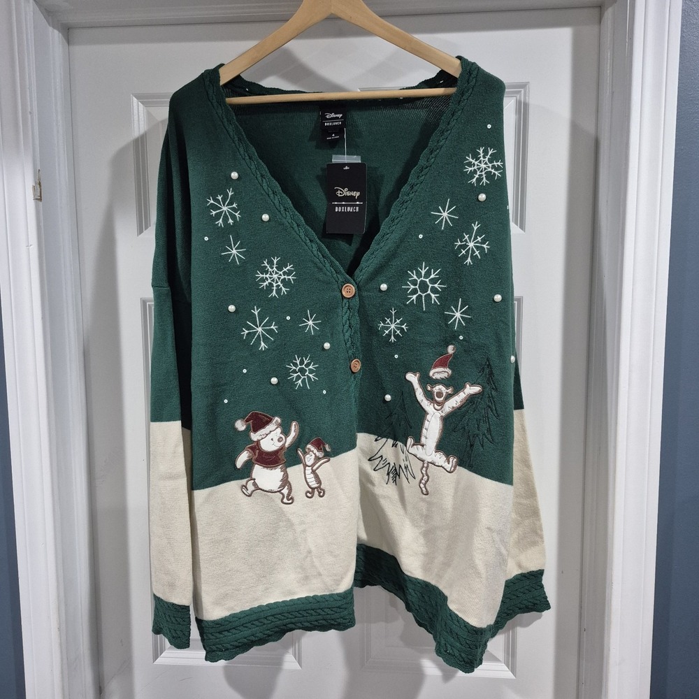 Disney Winnie the Pooh Christmas Cardigan Sweater Womens 4X Box Lunch Tigger